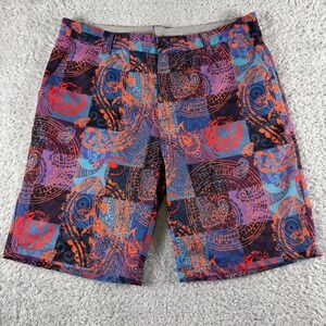 Hreski Mens Paisley Patchwork Golf Shorts Purple Orange Blue Size 38